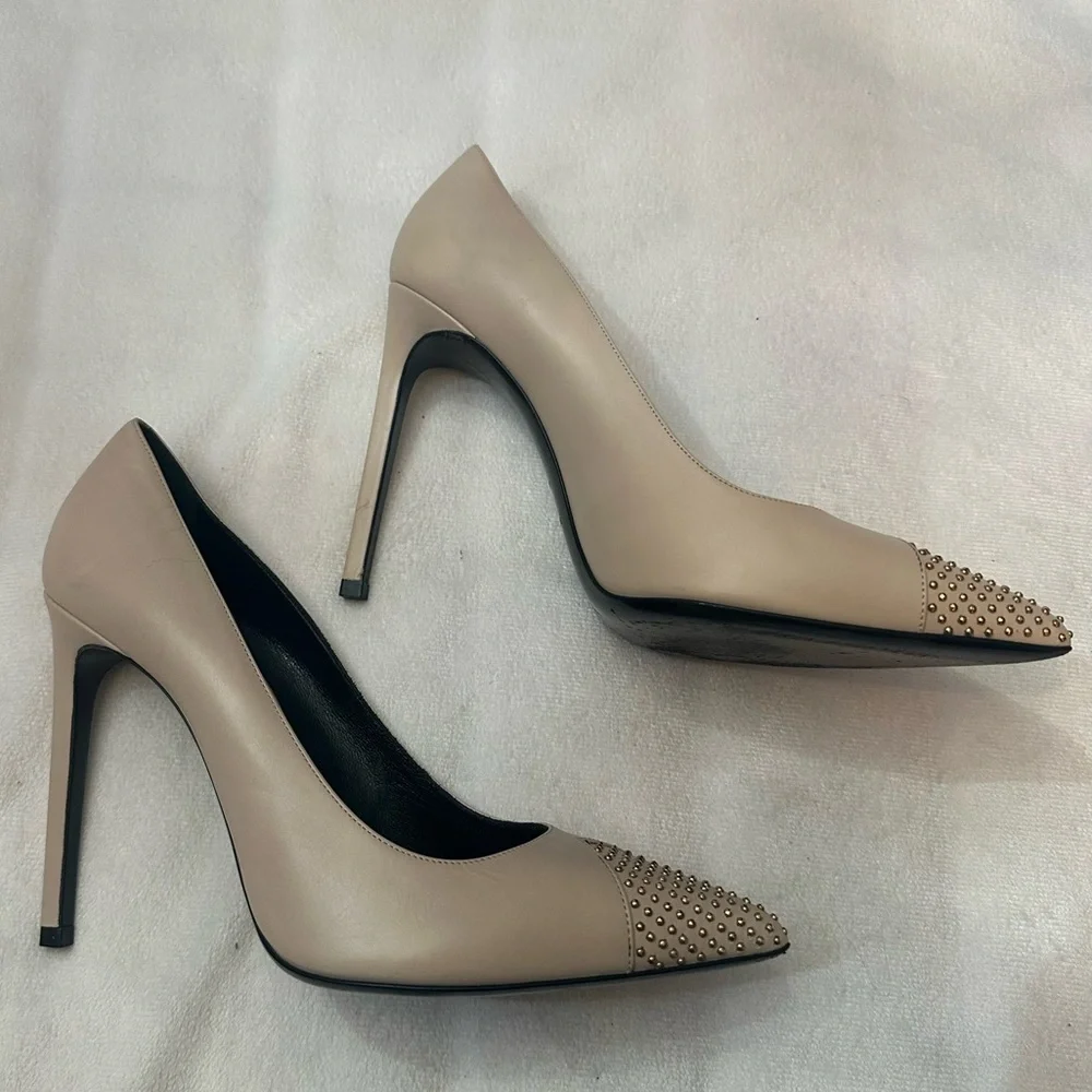 Saint Laurent Paris Beige Studded Cap Toe Pumps Size ysl 39EU - Picture 8 of 11